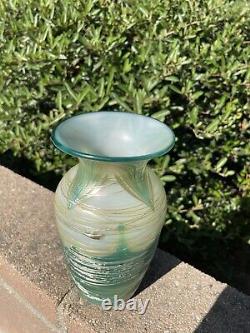 Turquoise, Cream And Gold Swirl Luster Vase By Saul Alcaraz