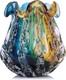 Turquoise Glass Vase, Hand Blown Wide Mouth Teal Blue Glass, Murano Style Modern