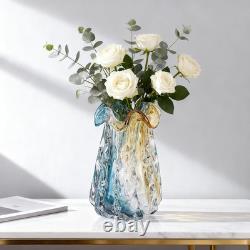 Turquoise Glass Vase, Hand Blown Wide Mouth Teal Blue Glass, Murano Style Modern