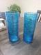 UCAGCO Made In Italy Mid Century Tall Textured Blue Glass Vase Pair