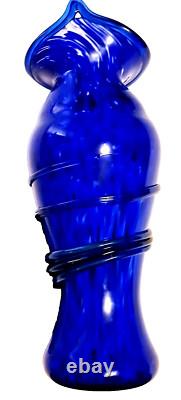 UNIQUE Hand-Blown Cobalt Blue Glass Wall Vase 10.5 H x 4 Dia. Signed by Artist