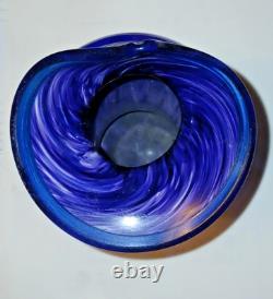 UNIQUE Hand-Blown Cobalt Blue Glass Wall Vase 10.5 H x 4 Dia. Signed by Artist