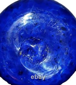 UNIQUE Hand-Blown Cobalt Blue Glass Wall Vase 10.5 H x 4 Dia. Signed by Artist