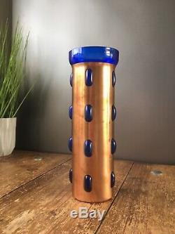 Ultra Rare MID Century Modern Nanny Still For Raak Copper & Blue Glass Ufo Vase