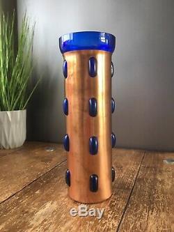 Ultra Rare MID Century Modern Nanny Still For Raak Copper & Blue Glass Ufo Vase