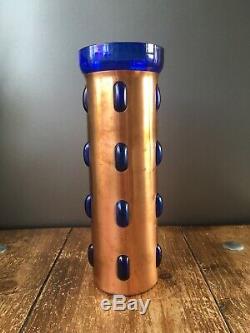 Ultra Rare MID Century Modern Nanny Still For Raak Copper & Blue Glass Ufo Vase