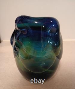 Unique 1972 Signed William Bartlett 5.25 Blue Swirl Art Glass Paperweight Vase