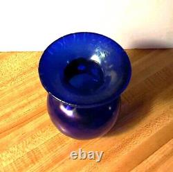 Unique Cobalt Blue Hand-Blown Art Glass Vase with Gold Cuffed Neck Anthony Stern