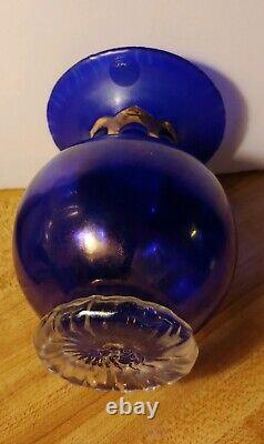 Unique Cobalt Blue Hand-Blown Art Glass Vase with Gold Cuffed Neck Anthony Stern