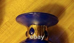 Unique Cobalt Blue Hand-Blown Art Glass Vase with Gold Cuffed Neck Anthony Stern