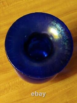 Unique Cobalt Blue Hand-Blown Art Glass Vase with Gold Cuffed Neck Anthony Stern