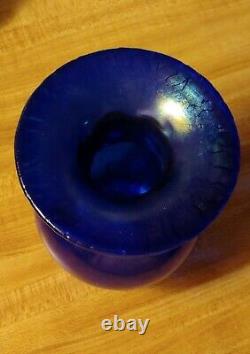 Unique Cobalt Blue Hand-Blown Art Glass Vase with Gold Cuffed Neck Anthony Stern