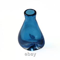 Unique vintage handmade blue glass vase with stunning design from KOSTA Sweden
