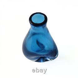 Unique vintage handmade blue glass vase with stunning design from KOSTA Sweden