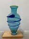 Unmarked Attributed to David Levi Ibex Blue Art Glass Vase with Applied Swirl