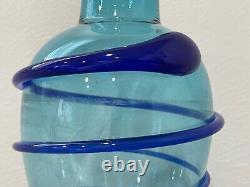 Unmarked Attributed to David Levi Ibex Blue Art Glass Vase with Applied Swirl