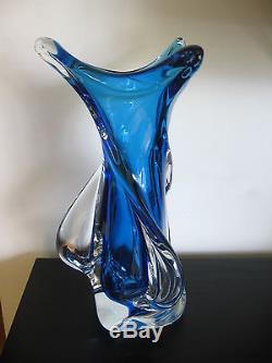 Unsigned Chalet Blue Art Glass Sculpture Vase