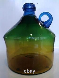 Unusual Rare Blenko Art Glass MCM Huge Blue Top Mountain Top Whiskey Jug #7740