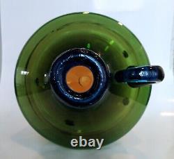 Unusual Rare Blenko Art Glass MCM Huge Blue Top Mountain Top Whiskey Jug #7740