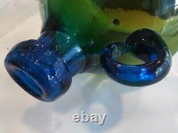 Unusual Rare Blenko Art Glass MCM Huge Blue Top Mountain Top Whiskey Jug #7740
