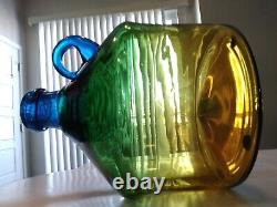 Unusual Rare Blenko Art Glass MCM Huge Blue Top Mountain Top Whiskey Jug #7740