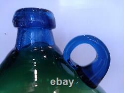 Unusual Rare Blenko Art Glass MCM Huge Blue Top Mountain Top Whiskey Jug #7740
