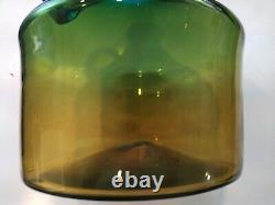 Unusual Rare Blenko Art Glass MCM Huge Blue Top Mountain Top Whiskey Jug #7740