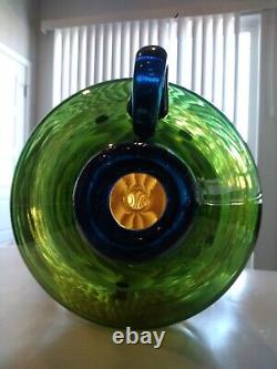 Unusual Rare Blenko Art Glass MCM Huge Blue Top Mountain Top Whiskey Jug #7740