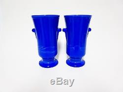 Unusual Royal Blue Tab Handled # 317 Vase / Akro Agate Co / 2 Available