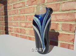 Unusual Signed Christopher Ries 1974 Handmade Art Glass Vase Cobalt Blue 9 1/4
