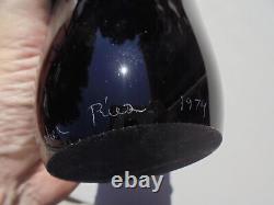 Unusual Signed Christopher Ries 1974 Handmade Art Glass Vase Cobalt Blue 9 1/4