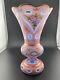 Unusual czech overlay glass vase blue white and pink