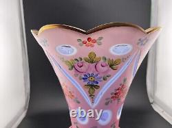 Unusual czech overlay glass vase blue white and pink