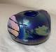Unusual hand blown iridescent Pearson studio art glass blue vase sculpture