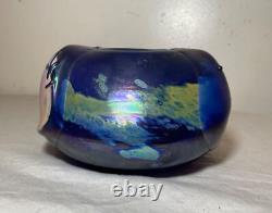 Unusual hand blown iridescent Pearson studio art glass blue vase sculpture