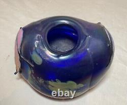 Unusual hand blown iridescent Pearson studio art glass blue vase sculpture