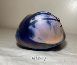 Unusual hand blown iridescent Pearson studio art glass blue vase sculpture