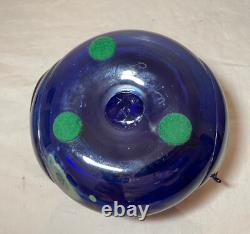 Unusual hand blown iridescent Pearson studio art glass blue vase sculpture