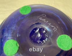 Unusual hand blown iridescent Pearson studio art glass blue vase sculpture