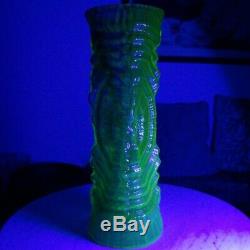 Uranium Glass Vase VTG 16 Art Glass Vase Bark Texture Cobalt Blue Green Cased