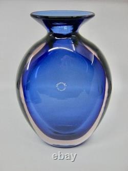 V Nason & C Murano Glass Vase Clear Blue Glossy Smooth Italy 9 3/4 Tall 9 lbs