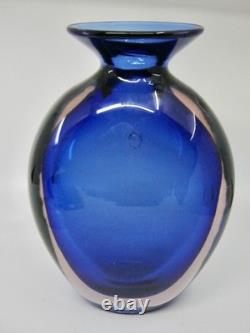 V Nason & C Murano Glass Vase Clear Blue Glossy Smooth Italy 9 3/4 Tall 9 lbs
