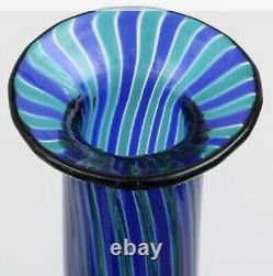 VENINI Murano Canne Verticali Glass Bottle Vase Blue Striped Signed