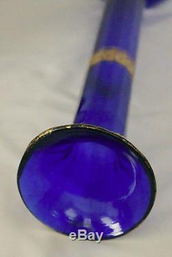 VERY RARE Lovely 1930's Cobalt Tiffin Rambler Rose Gold Encrusted Stick Vase 12