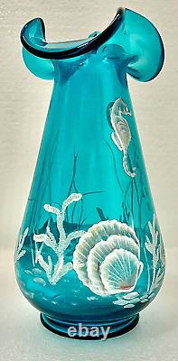 VHTF FentonTURQUOISE SEA LIFE SEAHORSE NAUTICAL VASEQVC. 100th Anniversary