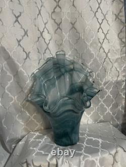 VIETRI Italy ONDA Collection Blue Art Glass Vase 17 High & 13 Wide