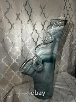 VIETRI Italy ONDA Collection Blue Art Glass Vase 17 High & 13 Wide