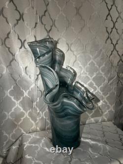 VIETRI Italy ONDA Collection Blue Art Glass Vase 17 High & 13 Wide