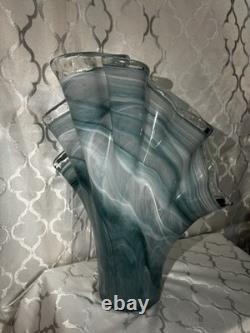 VIETRI Italy ONDA Collection Blue Art Glass Vase 17 High & 13 Wide