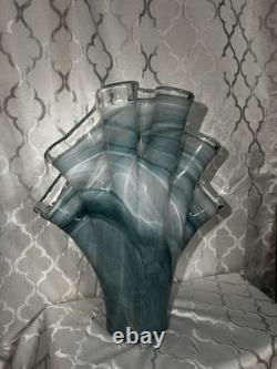 VIETRI Italy ONDA Collection Blue Art Glass Vase 17 High & 13 Wide